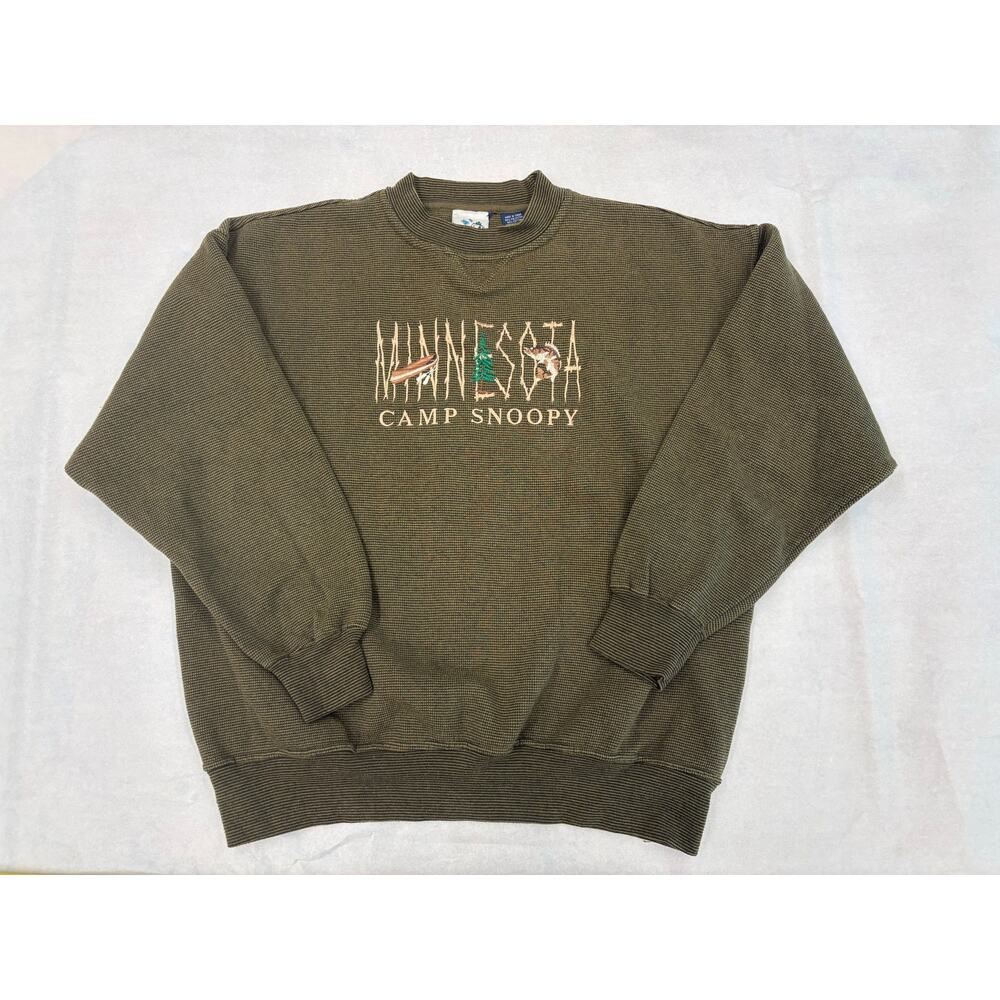 Camp Snoopy Minnesota Waffle Pullover L Olive Green Grandpacore vintage Cozycore